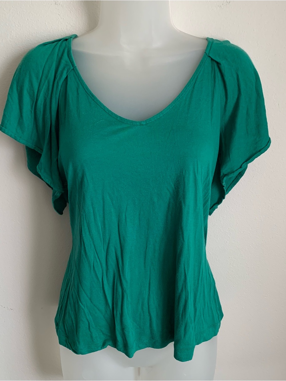 Everyday Blueish Green V-Neck Flutter Sleeve Tee